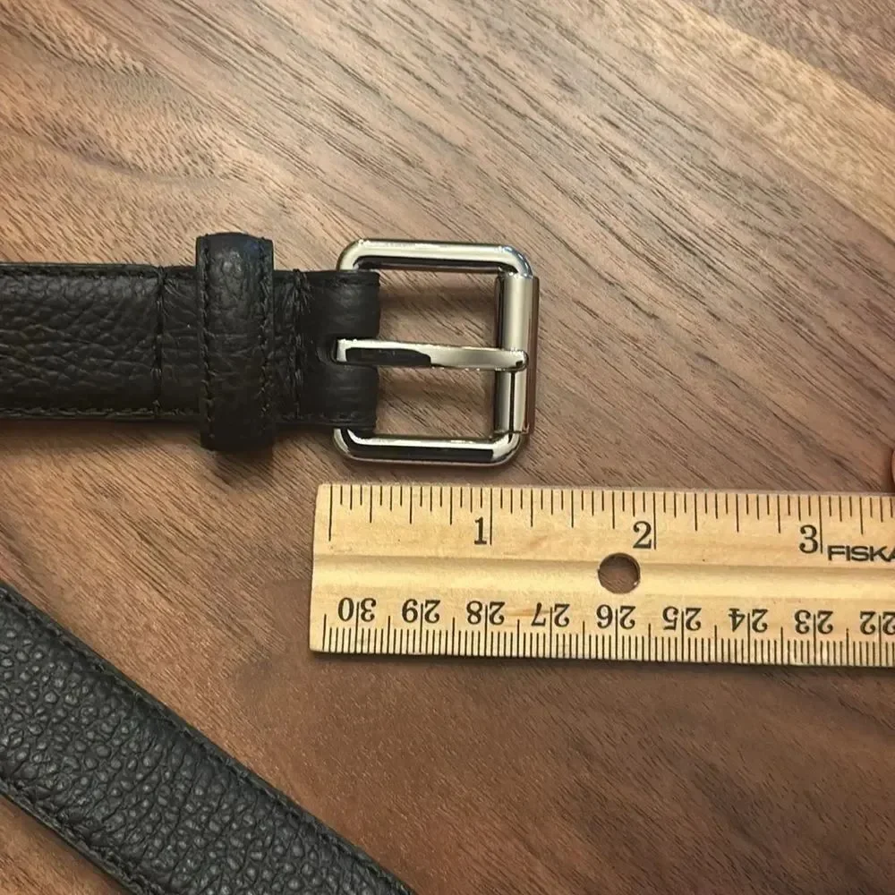 Ralph Lauren Black Pebble Leather Belt with Silver Buckle - XL